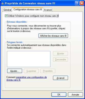Boîte de dialogue - Utiliser Windows pour
configurer mon réseau sans fil