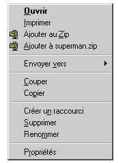 menu contextuel de Winzip