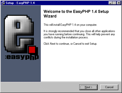 installation de EasyPHP - écran d'invite
