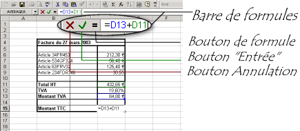 barre de formules de Microsoft Excel