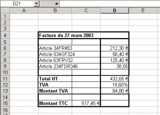 Interpretation d'une formule par Microsoft Excel